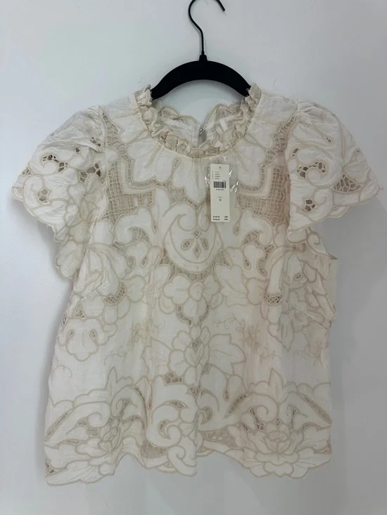 NWT Anthropologie Lainie High-Neck Lace Cutwork Blouse - Picture 3 of 5